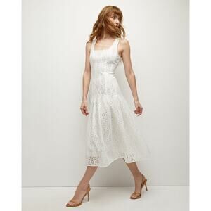 New Veronica Beard Jolie Dress White Eyelet Back Zip Sleeveless Sz 16